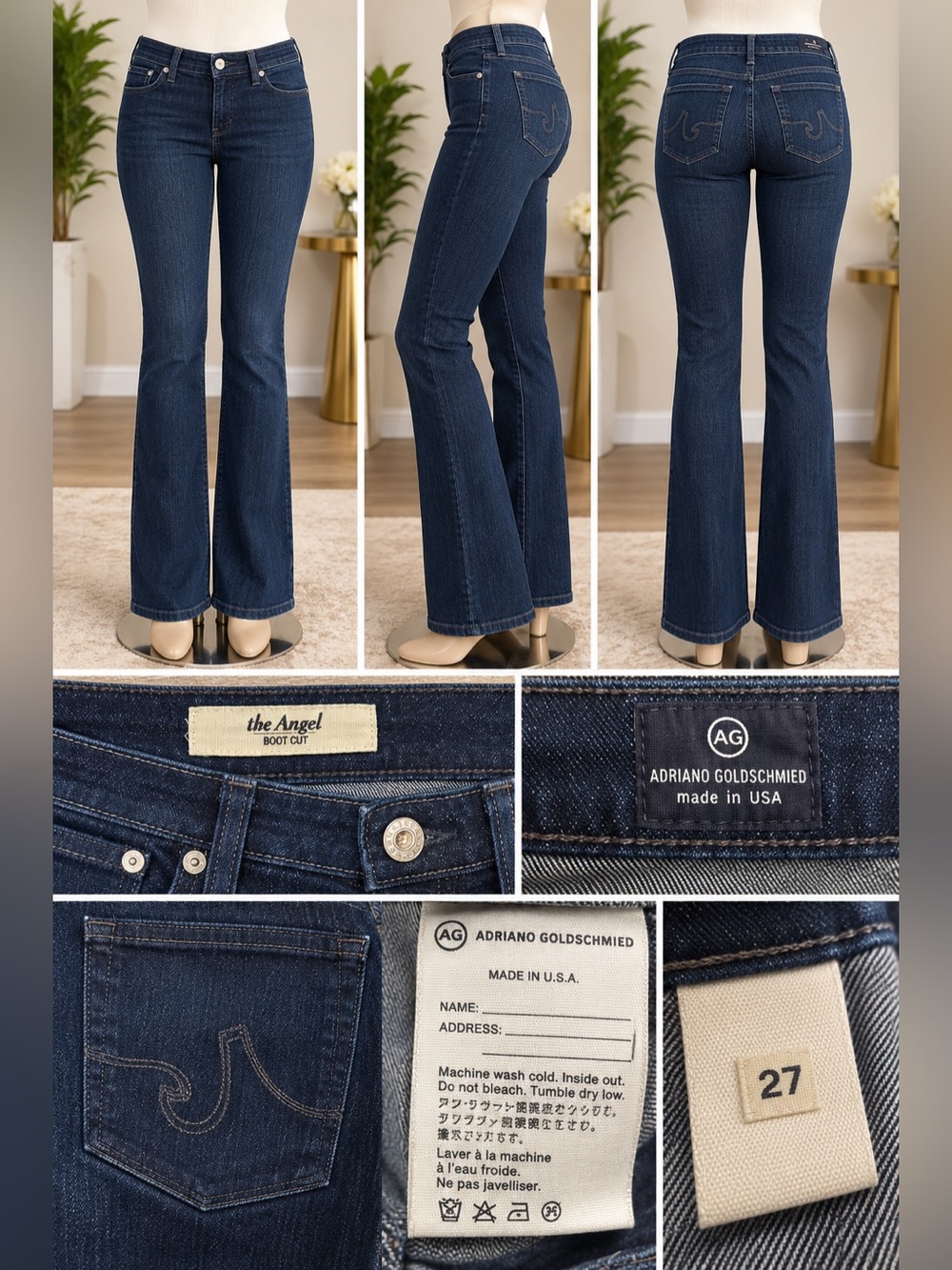 AG Adriano Goldschmied The Angel Boot Cut Jeans Dark Wash Size 27 USA